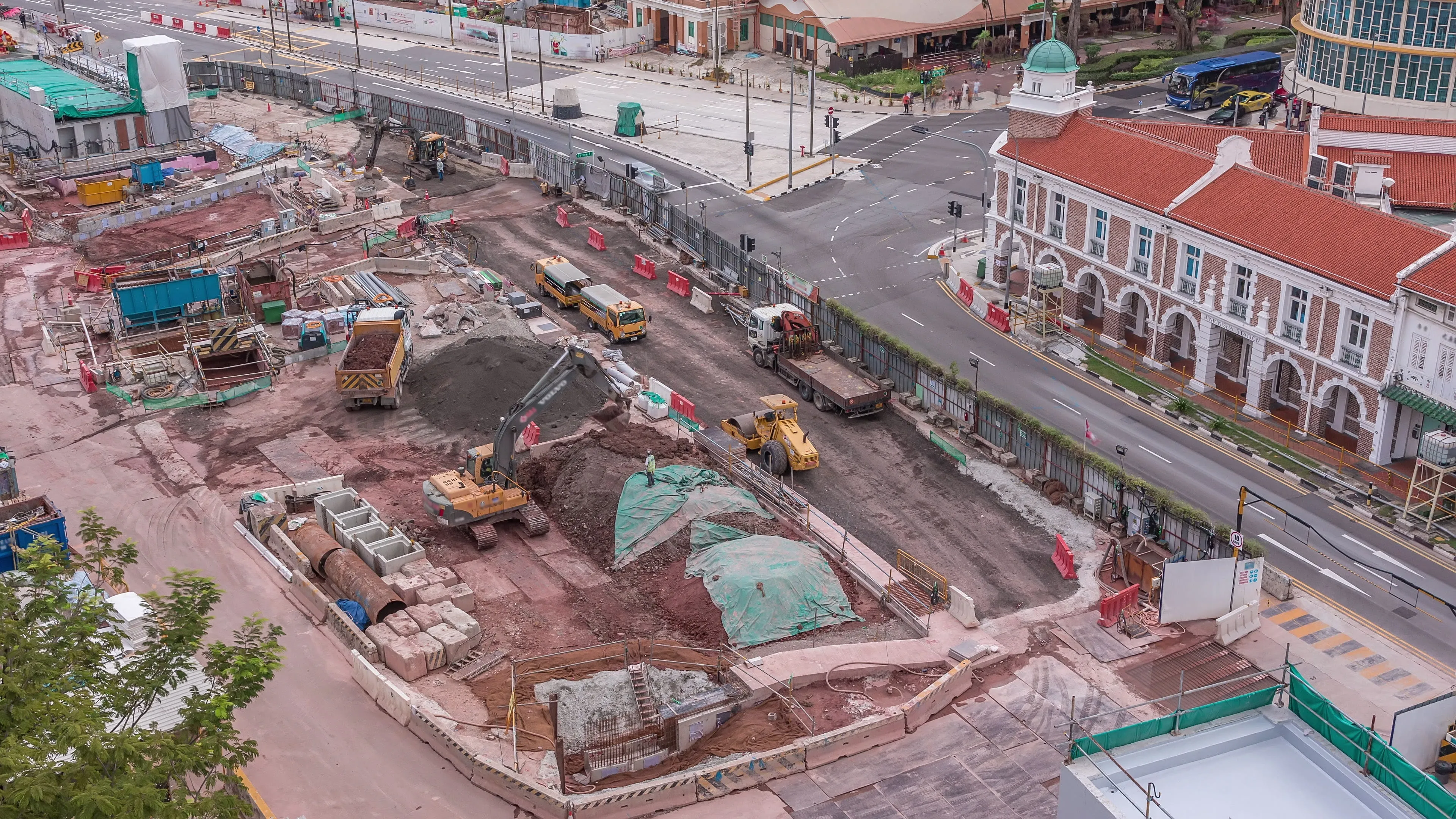 A construction site in Singapore, as seen from an aerial view