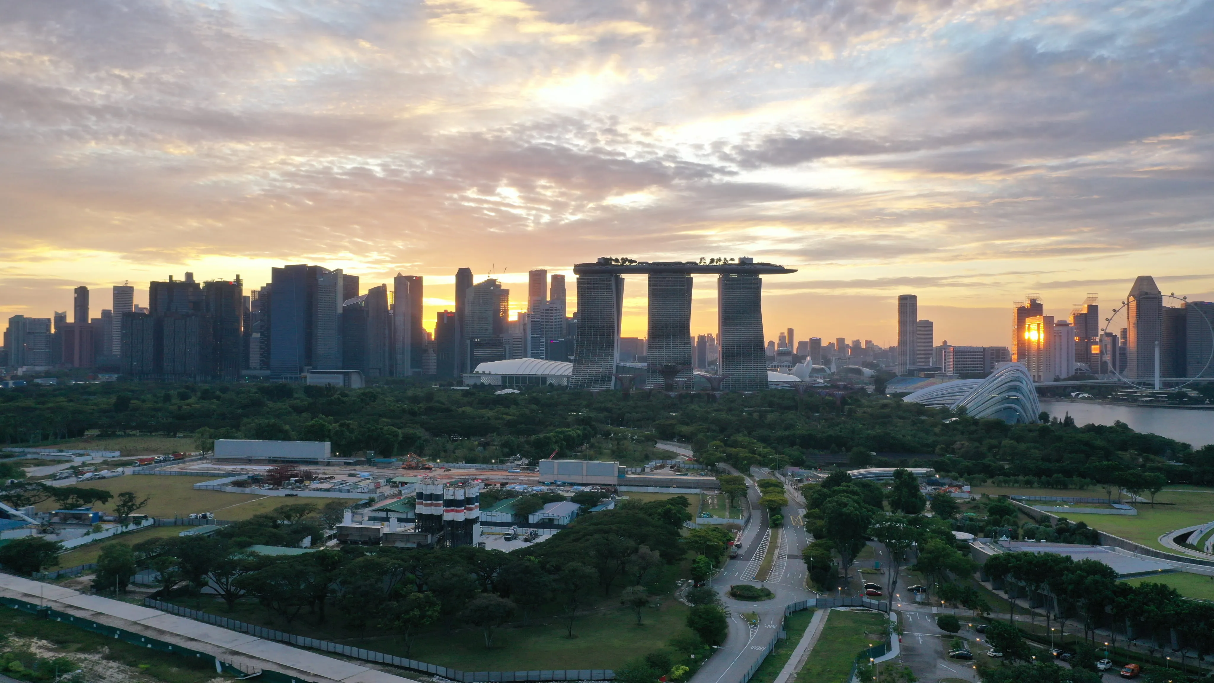 Singapore seen from top, with view of Marina Bay Sands Hotel
